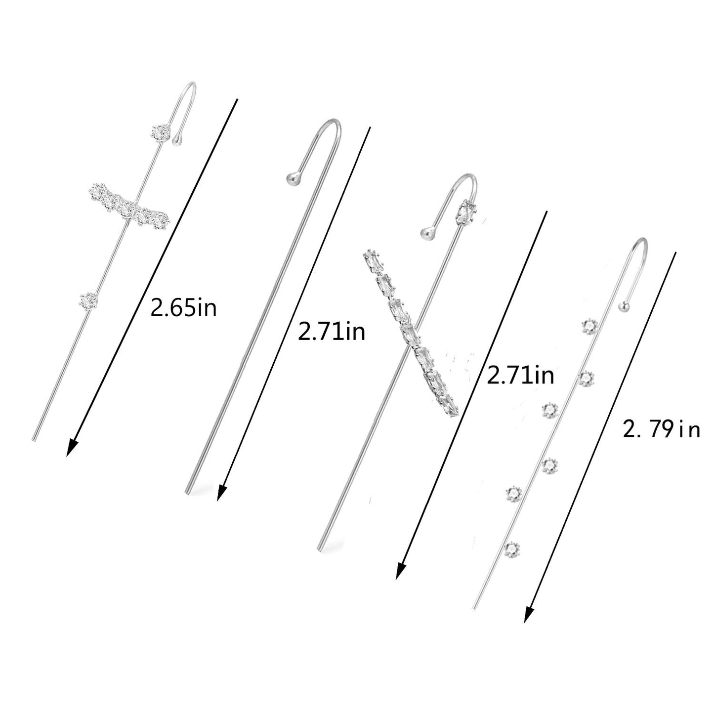 Ear Cuff Crawler Earrings for Women Helix Hook Earrings Wrap Snowflake Rhinestone Lightning Bolt Piercing Jewelry Trendy