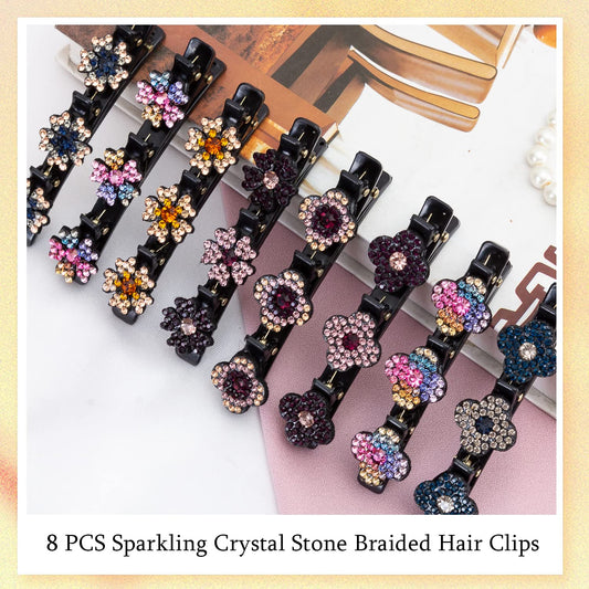 Sparkling Crystal Stone Braided Hair Clover Clips for Thick Thin Hair, Girls/Women Hair Accessories for Styling Sectioning, Large, 8 Pcs