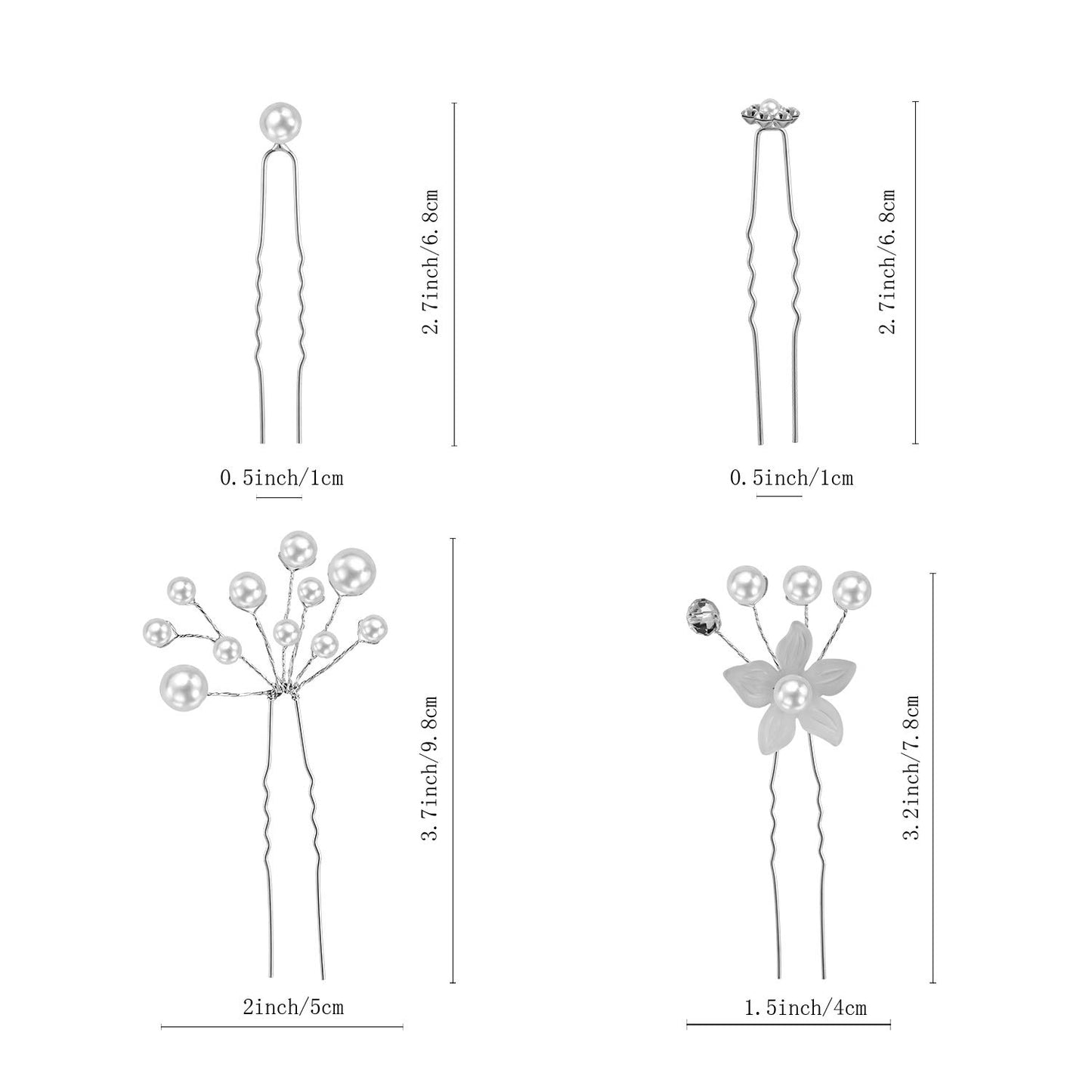 Maitys 44 Pieces Wedding Hair Accessories Faux Pearl Crystal Comb Clips U-shaped Flower Rhinestone Silver Pearl Hair Pieces for Prom Bride Bridesmaid(Delicate Style)