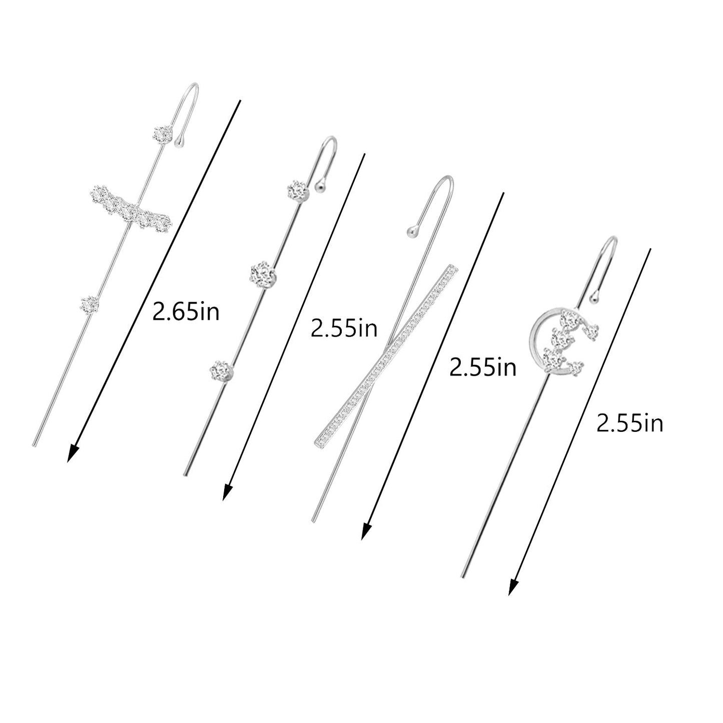 Ear Cuff Crawler Earrings for Women Helix Hook Earrings Wrap Snowflake Rhinestone Lightning Bolt Piercing Jewelry Trendy