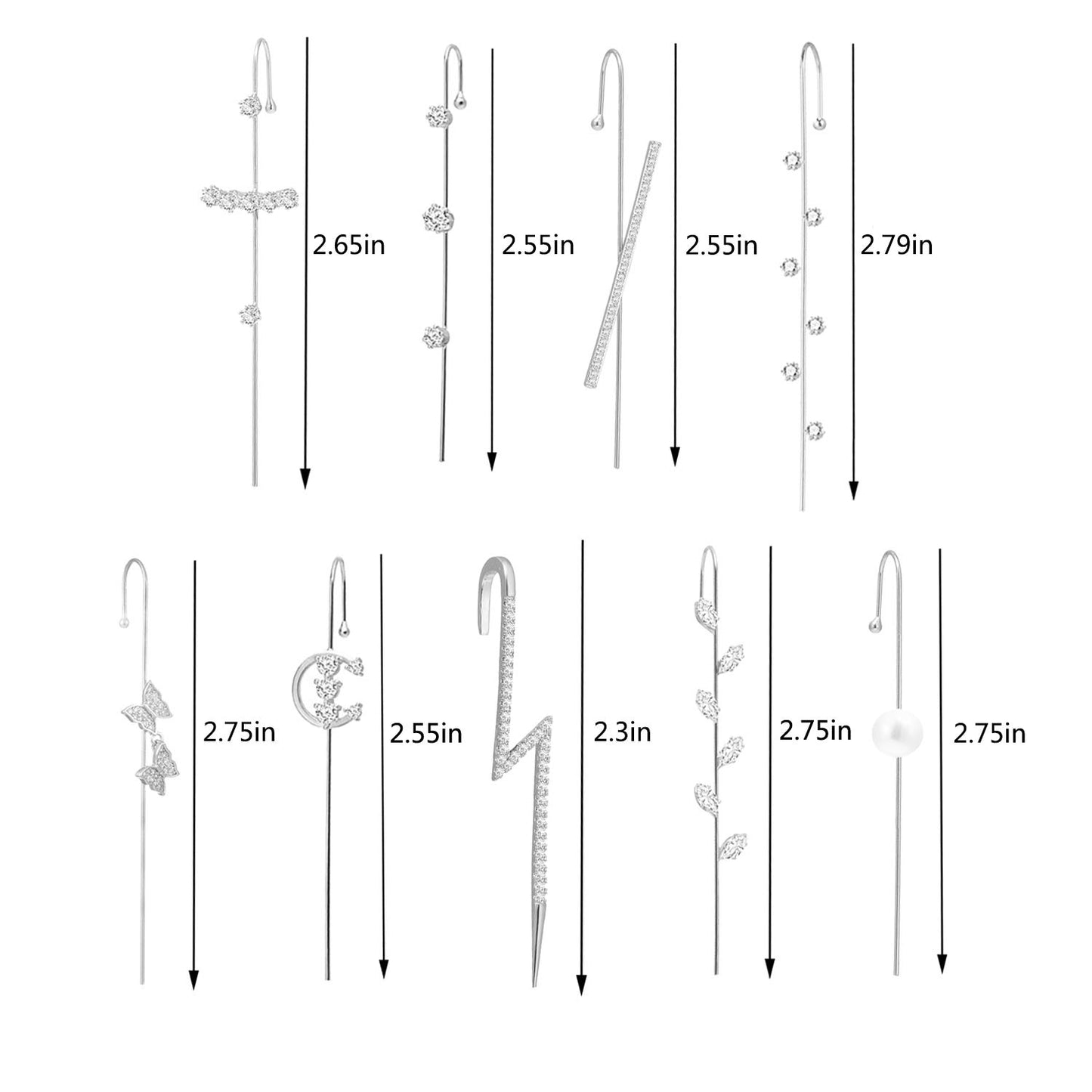 Ear Cuff Crawler Earrings for Women Helix Hook Earrings Wrap Snowflake Rhinestone Lightning Bolt Piercing Jewelry Trendy