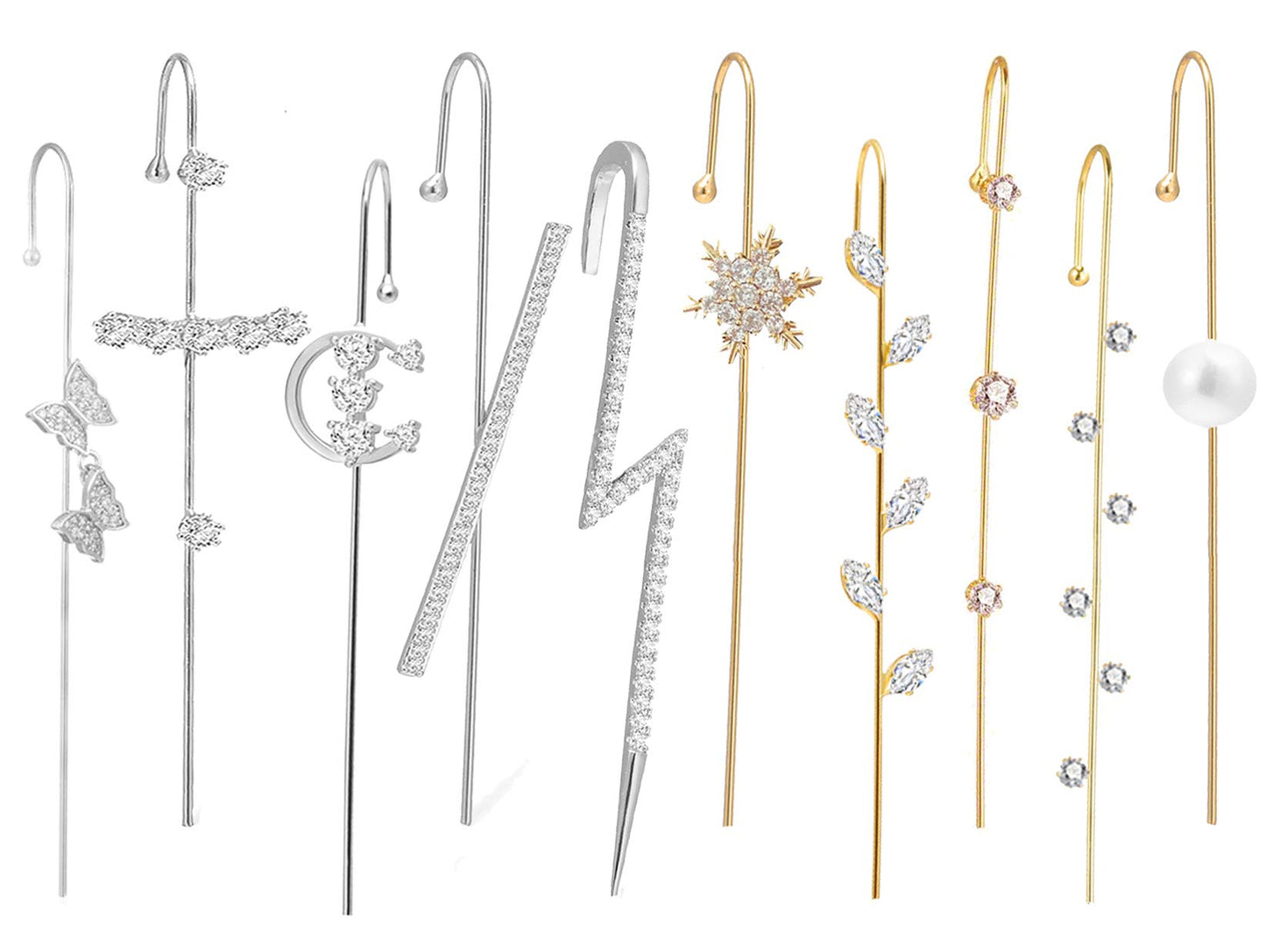 Ear Cuff Crawler Earrings for Women Helix Hook Earrings Wrap Snowflake Rhinestone Lightning Bolt Piercing Jewelry Trendy