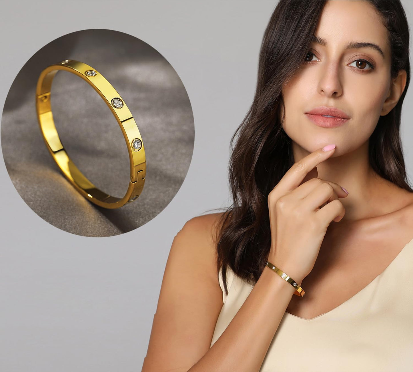 A D. ALLEN & DANMI. 18 K Gold Plated Love Bangle Bracelet Set Flexible Wide Wristband Bangle Bangle Set for Love