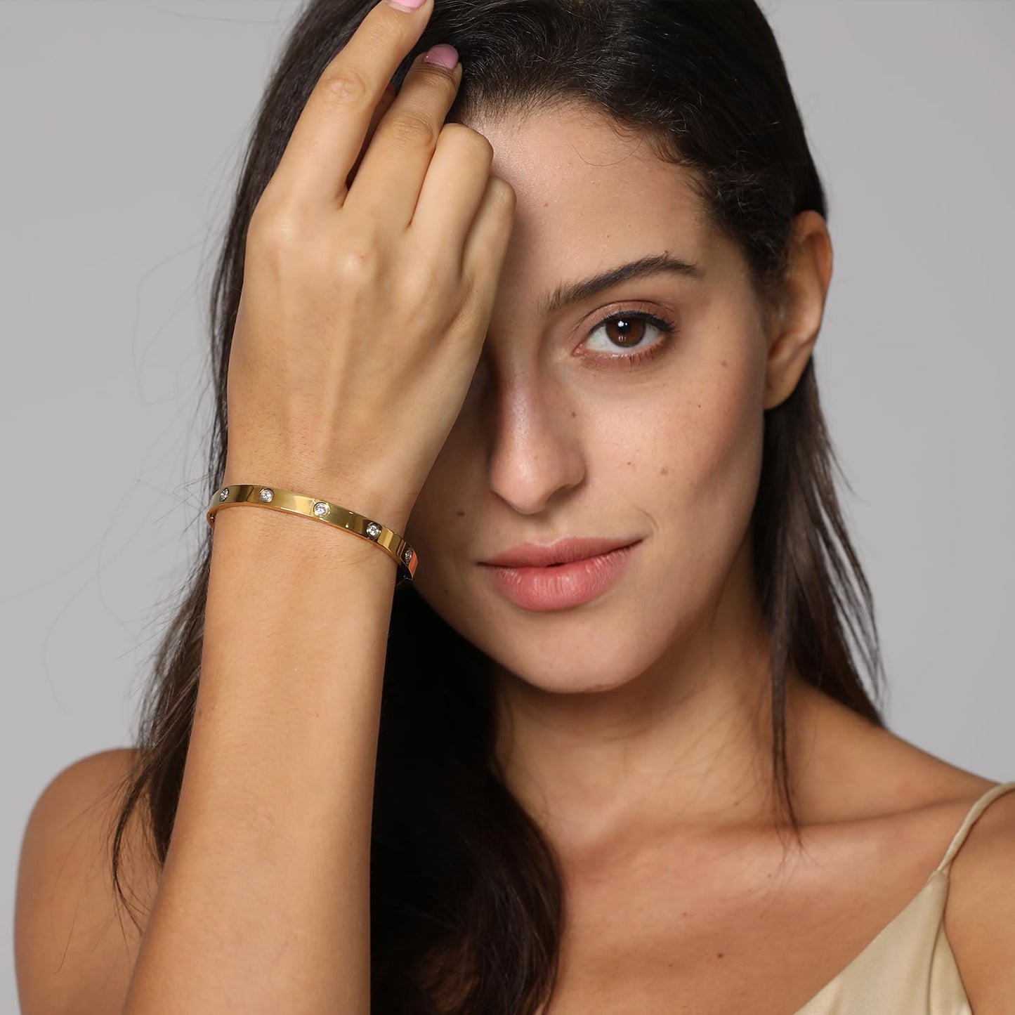 A D. ALLEN & DANMI. 18 K Gold Plated Love Bangle Bracelet Set Flexible Wide Wristband Bangle Bangle Set for Love