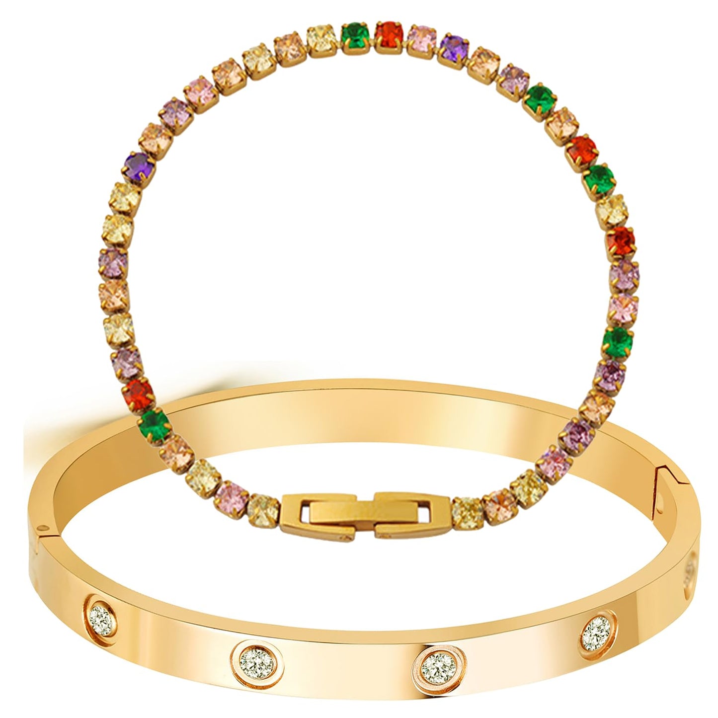 A D. ALLEN & DANMI. 18 K Gold Plated Love Bangle Bracelet Set Flexible Wide Wristband Bangle Bangle Set for Love