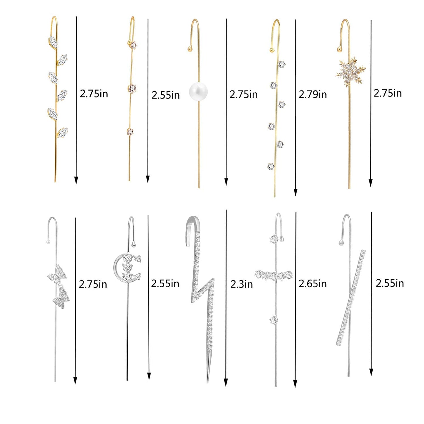 Ear Cuff Crawler Earrings for Women Helix Hook Earrings Wrap Snowflake Rhinestone Lightning Bolt Piercing Jewelry Trendy