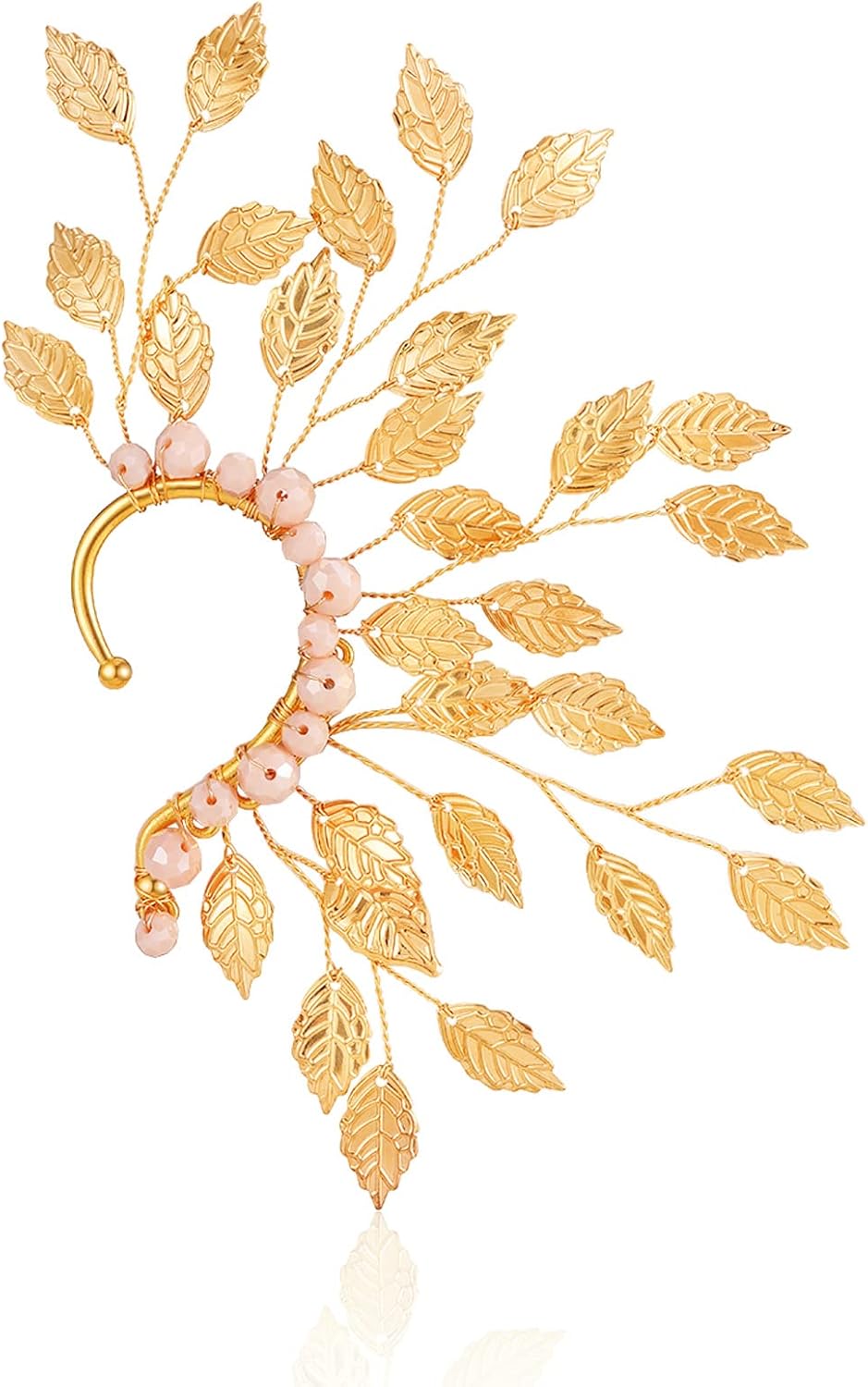 Elf Ear Cuff Fairy Single Left Handmade Non Piercing Earring for Women (Golden Leaves)