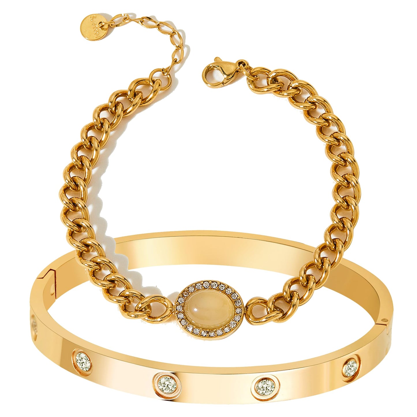 A D. ALLEN & DANMI. 18 K Gold Plated Love Bangle Bracelet Set Flexible Wide Wristband Bangle Bangle Set for Love