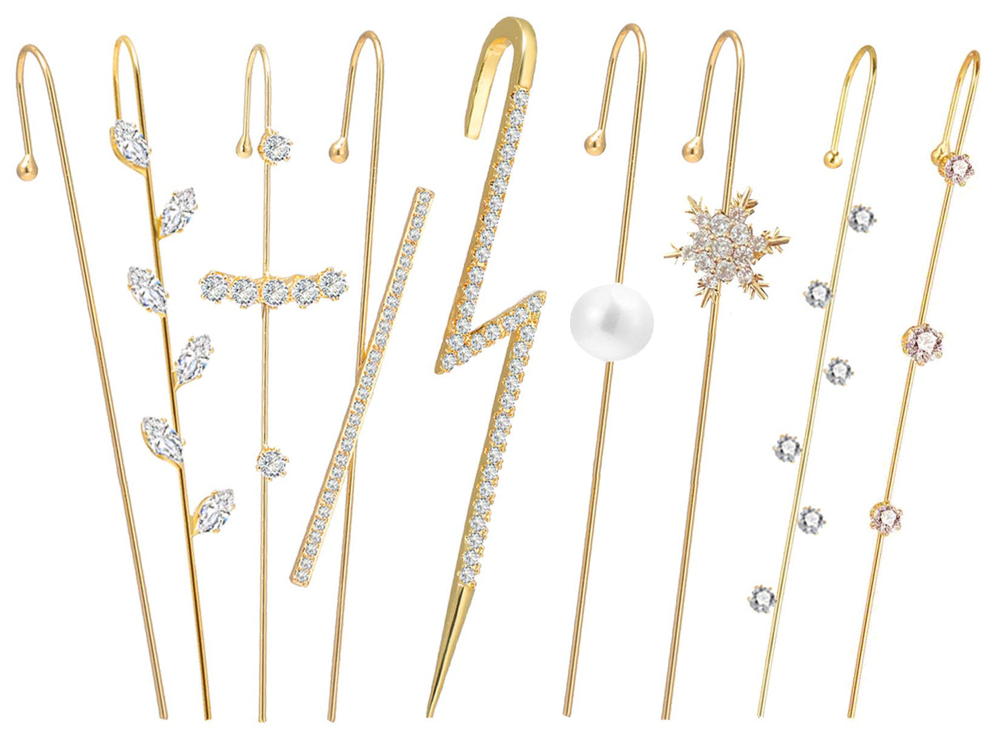 Ear Cuff Crawler Earrings for Women Helix Hook Earrings Wrap Snowflake Rhinestone Lightning Bolt Piercing Jewelry Trendy