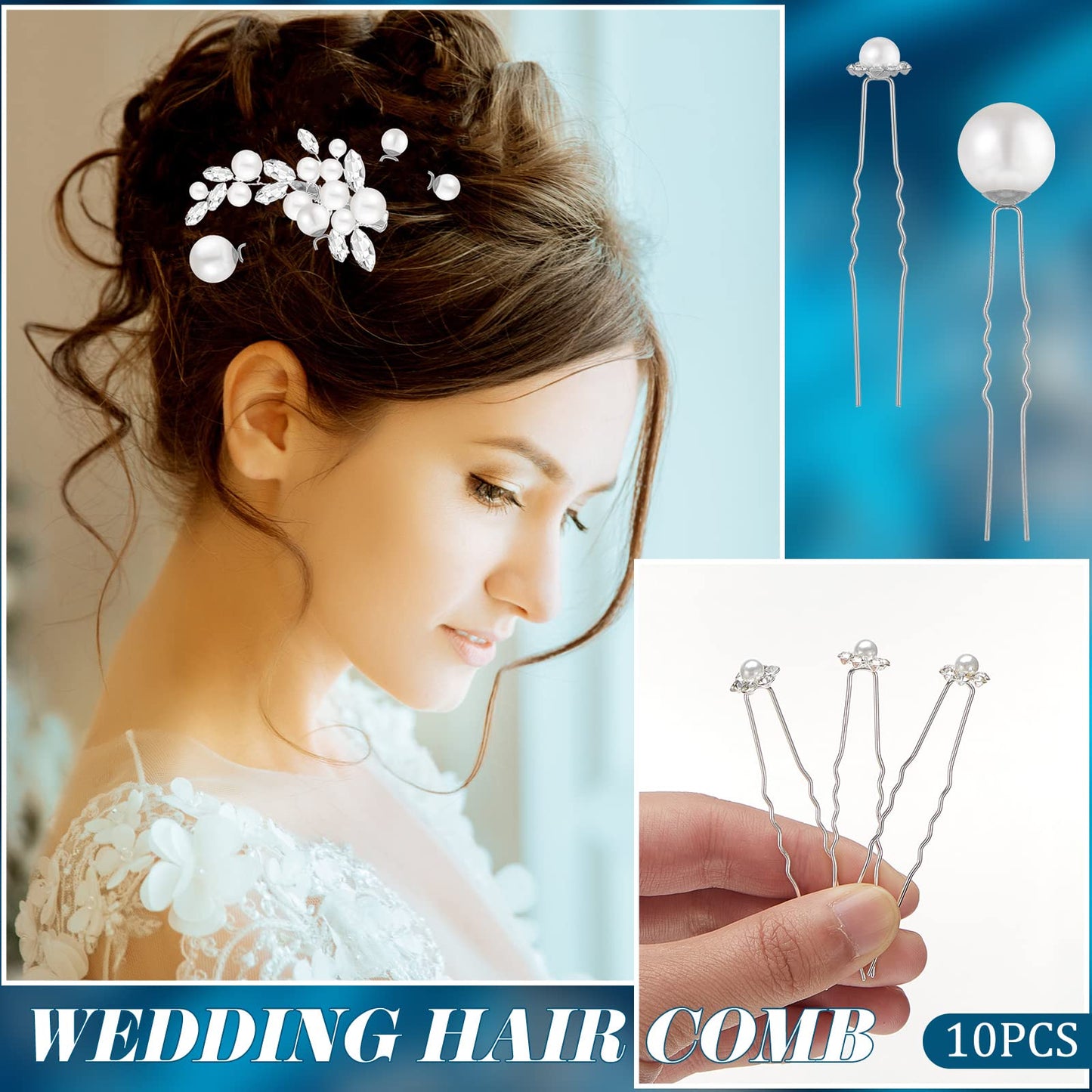 Maitys 44 Pieces Wedding Hair Accessories Faux Pearl Crystal Comb Clips U-shaped Flower Rhinestone Silver Pearl Hair Pieces for Prom Bride Bridesmaid(Delicate Style)