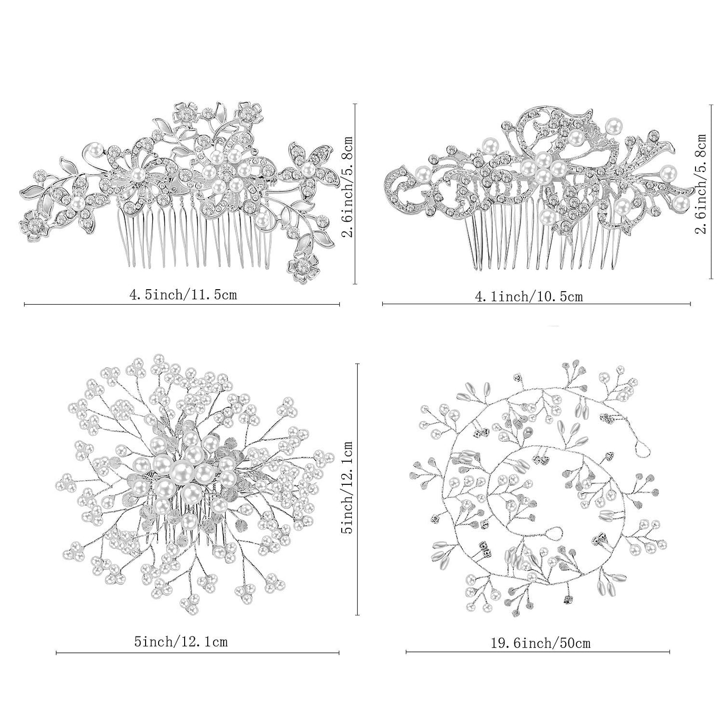 Maitys 44 Pieces Wedding Hair Accessories Faux Pearl Crystal Comb Clips U-shaped Flower Rhinestone Silver Pearl Hair Pieces for Prom Bride Bridesmaid(Delicate Style)