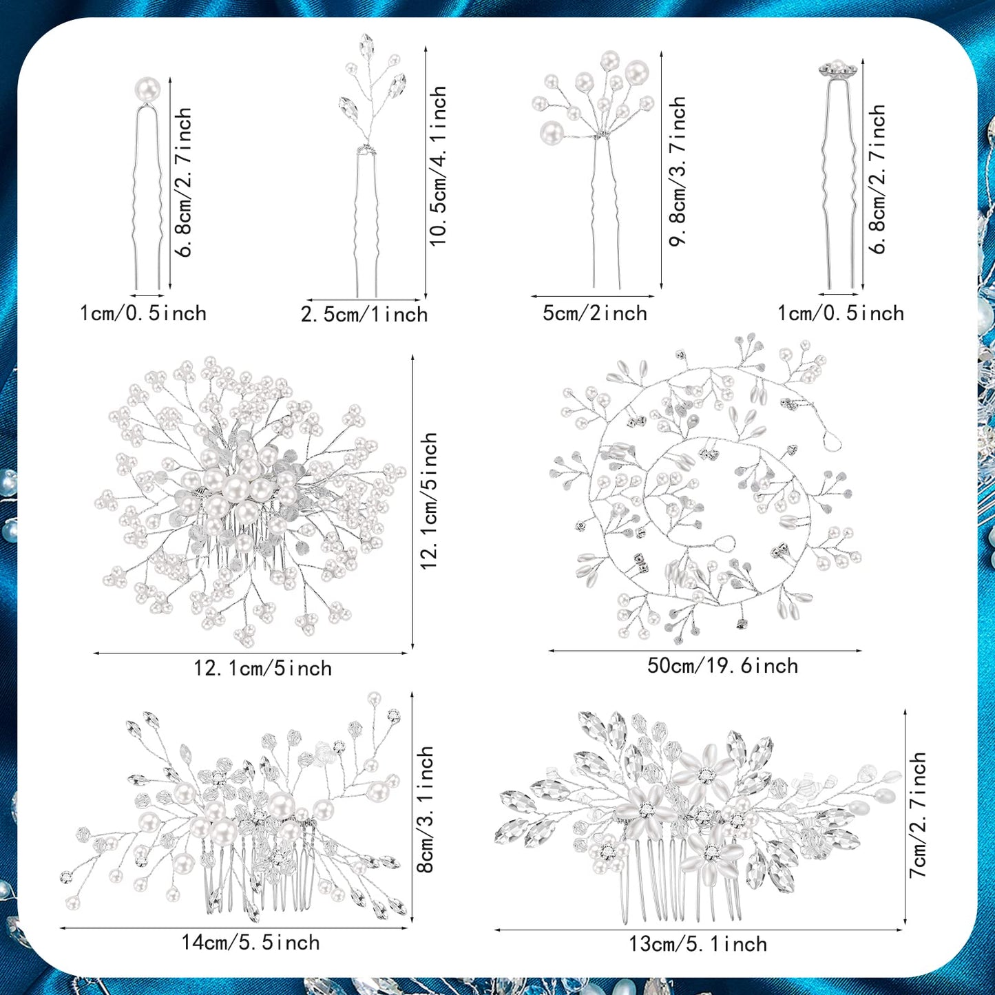 Maitys 44 Pieces Wedding Hair Accessories Faux Pearl Crystal Comb Clips U-shaped Flower Rhinestone Silver Pearl Hair Pieces for Prom Bride Bridesmaid(Delicate Style)