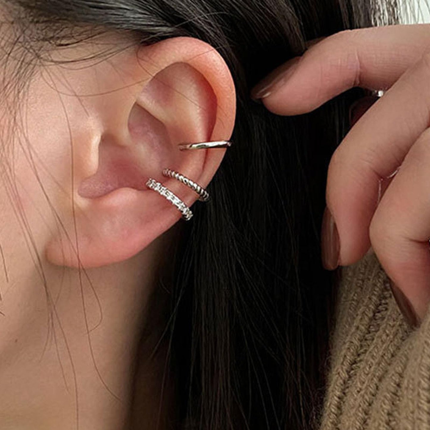 Ear Cuff Crawler Earrings for Women Helix Hook Earrings Wrap Snowflake Rhinestone Lightning Bolt Piercing Jewelry Trendy