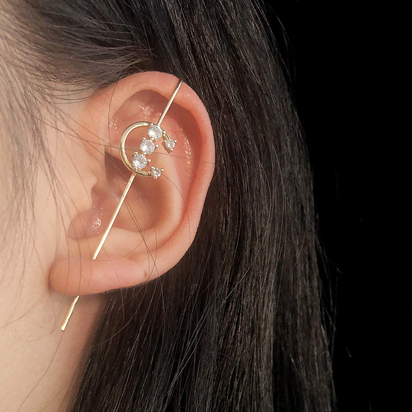 Ear Cuff Crawler Earrings for Women Helix Hook Earrings Wrap Snowflake Rhinestone Lightning Bolt Piercing Jewelry Trendy