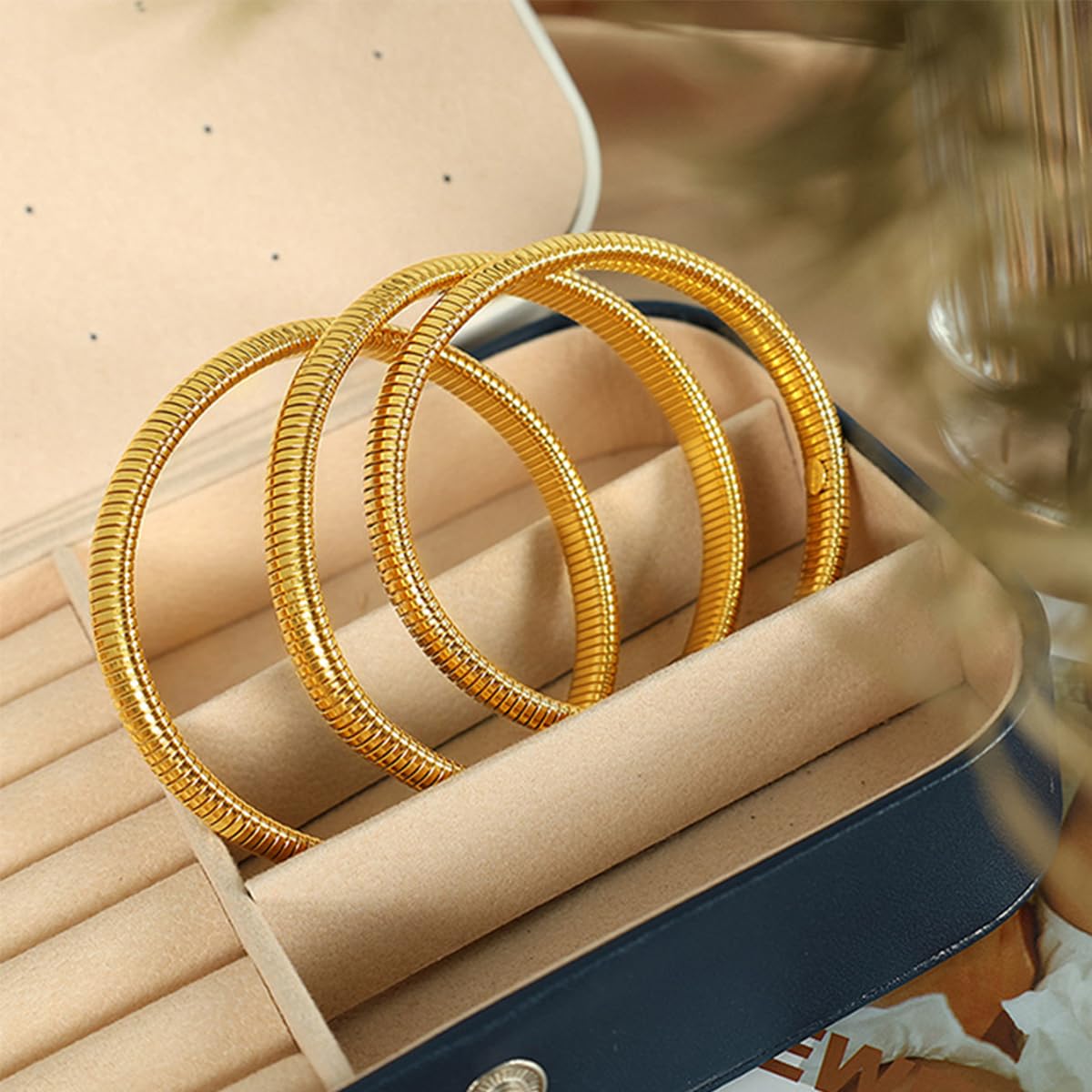 A D. ALLEN & DANMI. 18 K Gold Plated Love Bangle Bracelet Set Flexible Wide Wristband Bangle Bangle Set for Love