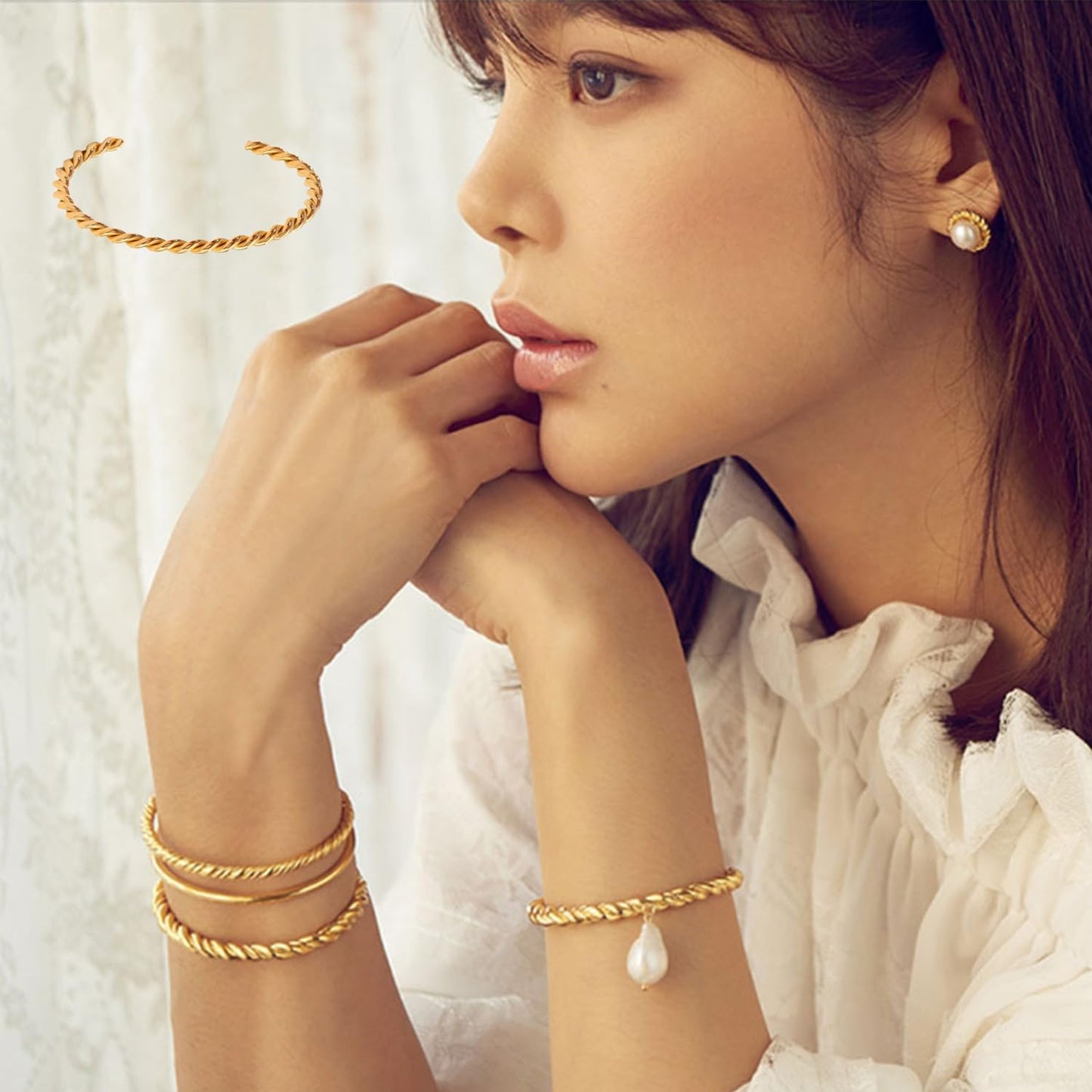 A D. ALLEN & DANMI. 18 K Gold Plated Love Bangle Bracelet Set Flexible Wide Wristband Bangle Bangle Set for Love