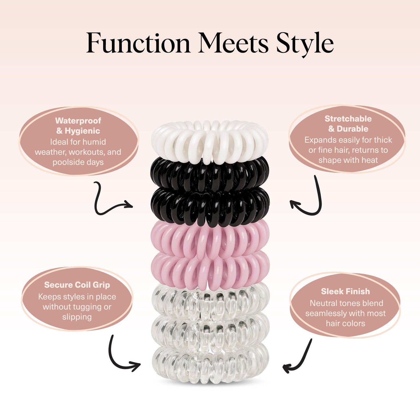 Kitsch Spiral Hair Ties for Women, Coil Hair Ties for Thick Hair, No Crease Hair Tie, Spiral Hair Ties No Damage, Hair Coils & Phone Cord Hair Ties for Thin Hair, Hair Ties Spiral, 8 pcs (Basics)