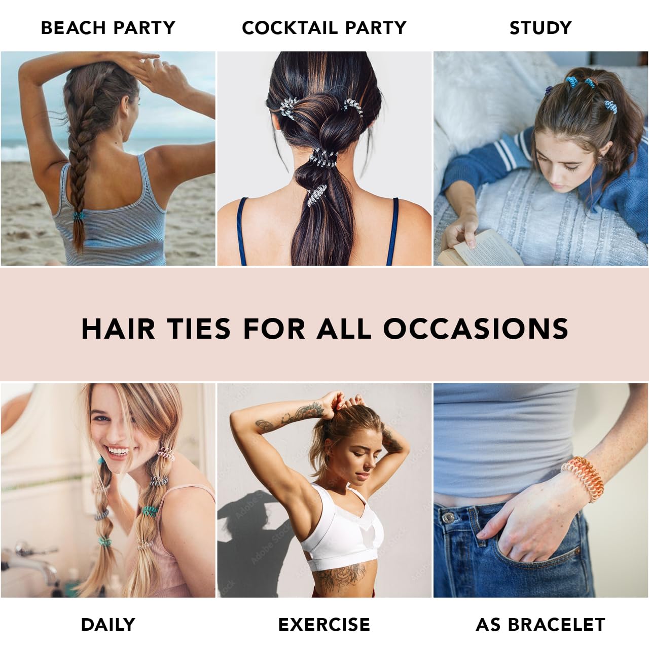 Kitsch Spiral Hair Ties for Women, Coil Hair Ties for Thick Hair, No Crease Hair Tie, Spiral Hair Ties No Damage, Hair Coils & Phone Cord Hair Ties for Thin Hair, Hair Ties Spiral, 8 pcs (Basics)