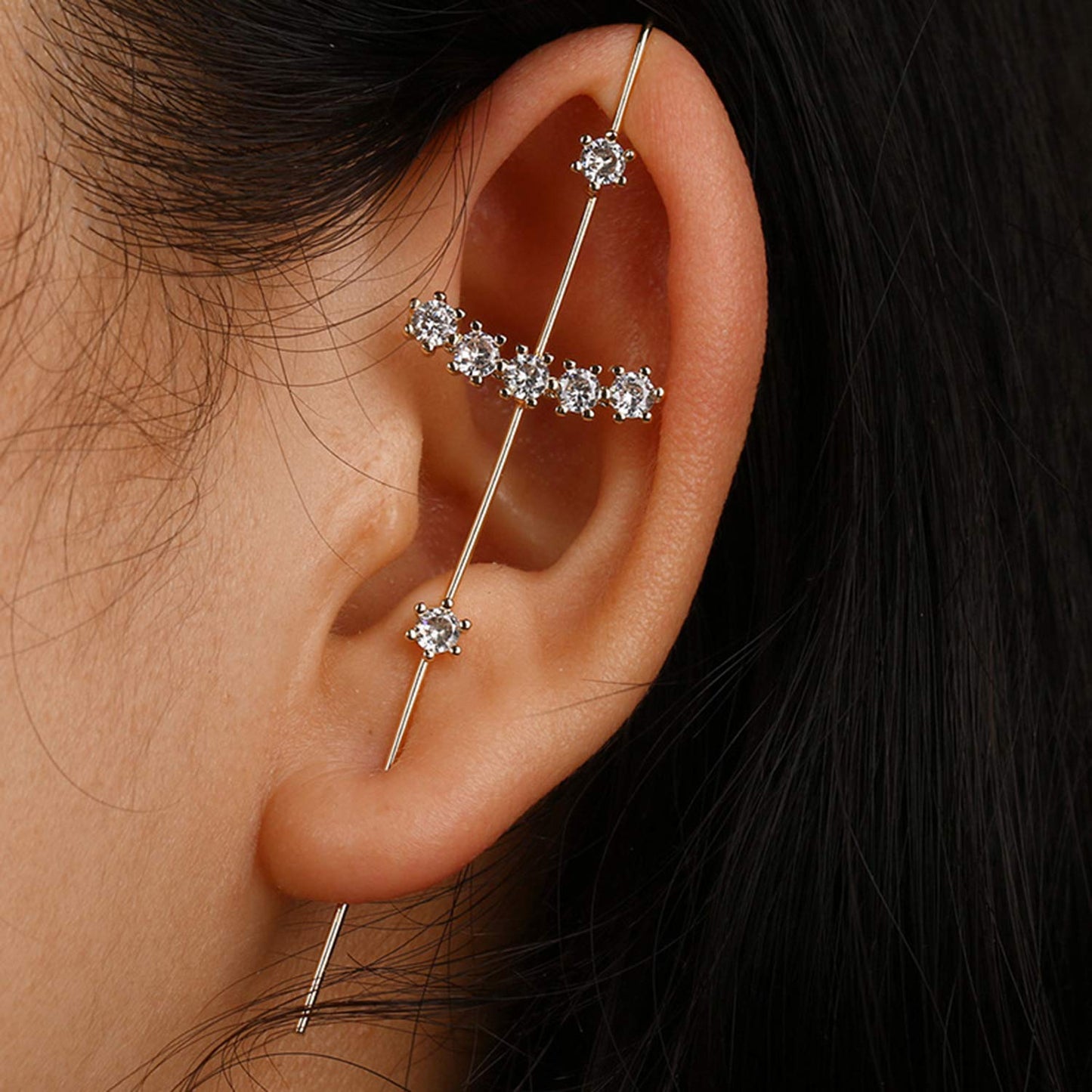 Ear Cuff Crawler Earrings for Women Helix Hook Earrings Wrap Snowflake Rhinestone Lightning Bolt Piercing Jewelry Trendy