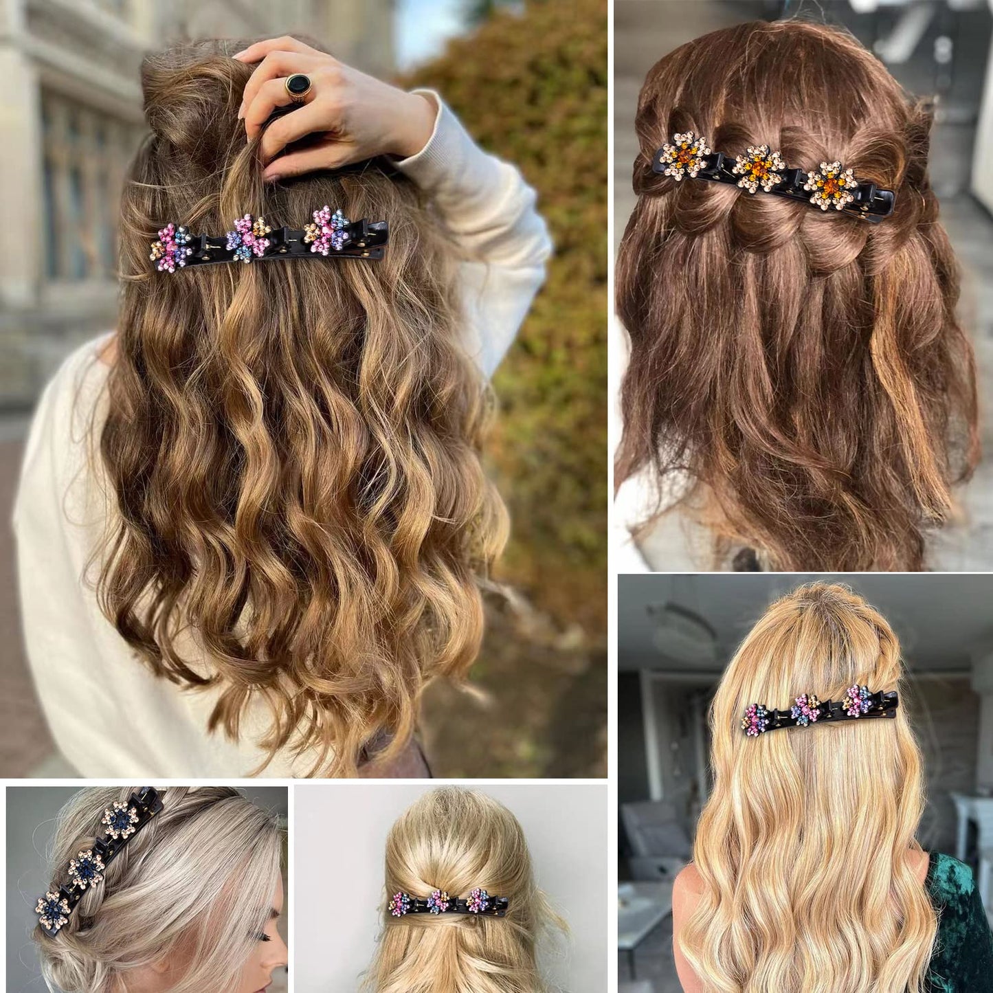 Sparkling Crystal Stone Braided Hair Clover Clips for Thick Thin Hair, Girls/Women Hair Accessories for Styling Sectioning, Large, 8 Pcs