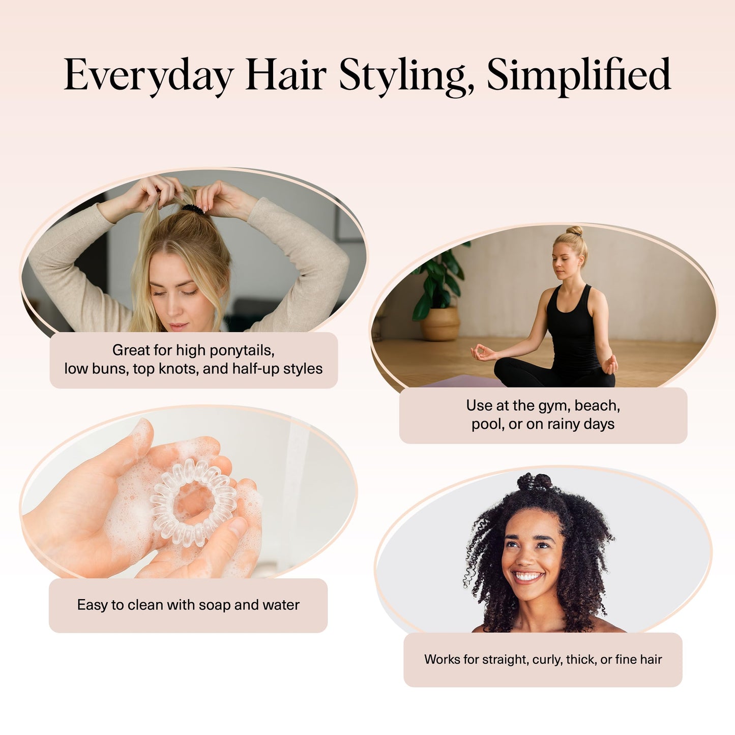 Kitsch Spiral Hair Ties for Women, Coil Hair Ties for Thick Hair, No Crease Hair Tie, Spiral Hair Ties No Damage, Hair Coils & Phone Cord Hair Ties for Thin Hair, Hair Ties Spiral, 8 pcs (Basics)