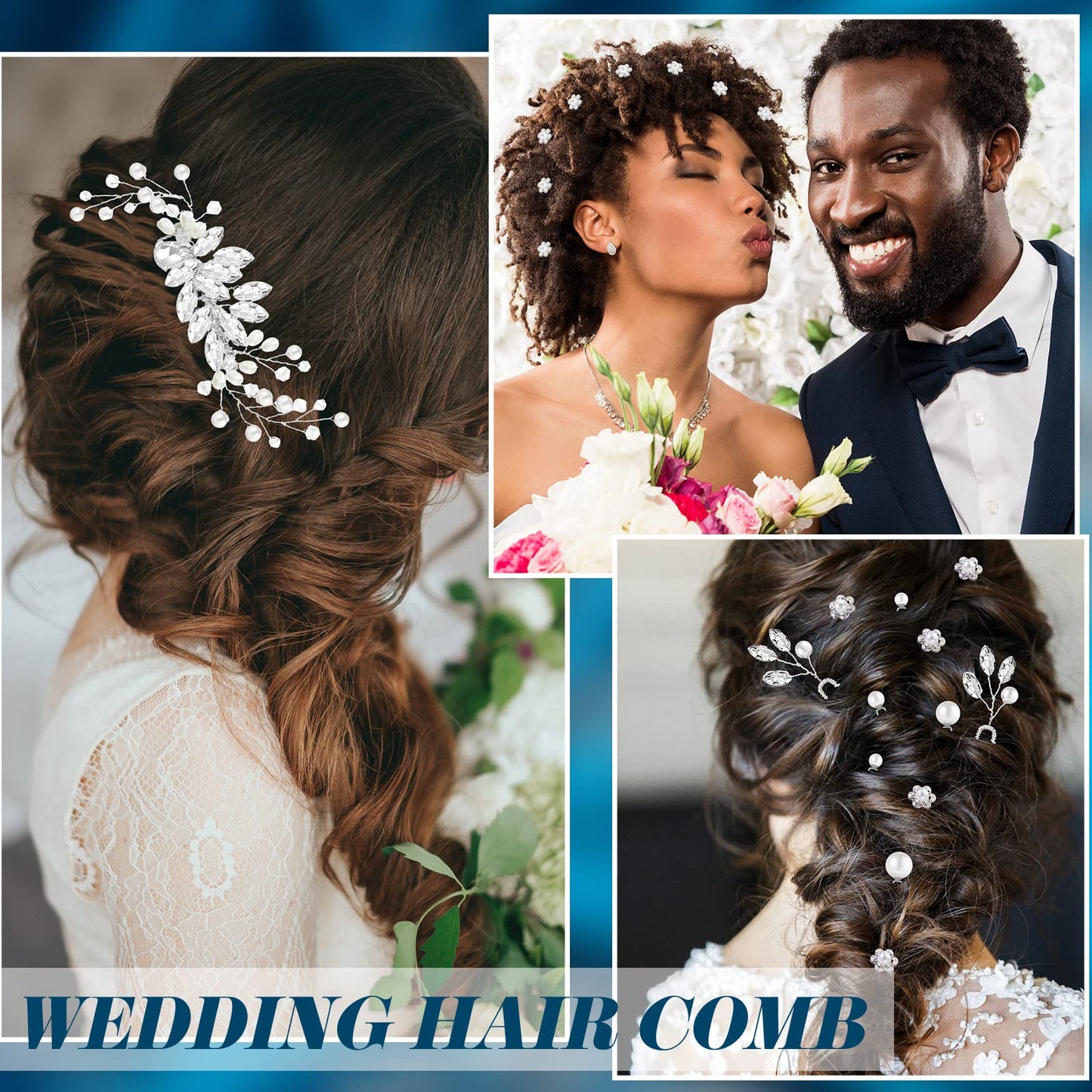 Maitys 44 Pieces Wedding Hair Accessories Faux Pearl Crystal Comb Clips U-shaped Flower Rhinestone Silver Pearl Hair Pieces for Prom Bride Bridesmaid(Delicate Style)