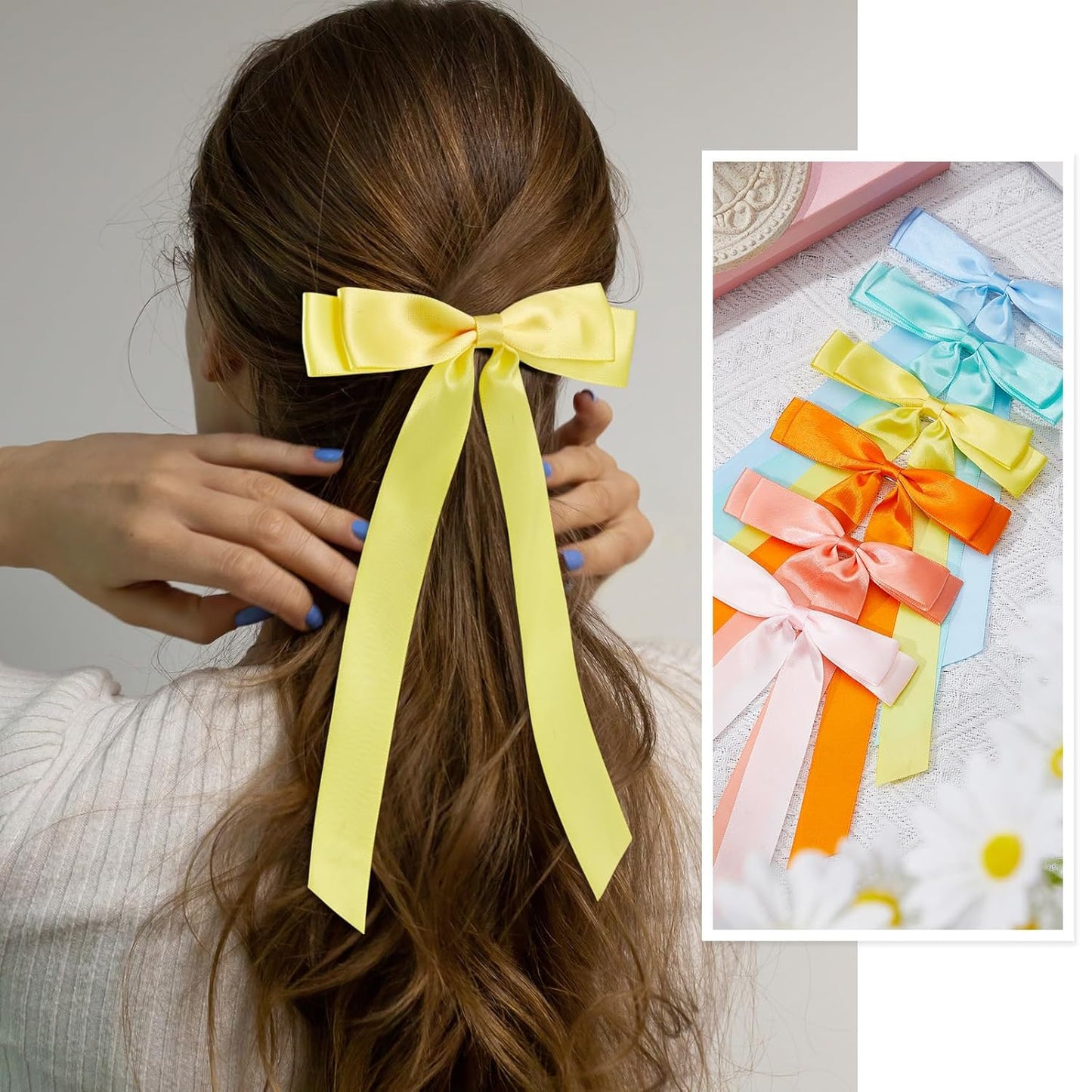 30 Pcs Satin Hair Bows Bulk for Women Silky Satin Hair Clip Bow Knot Ponytail Holder Slides with Long Tails French Barrette Metal Clips Pins Ribbon Accessories