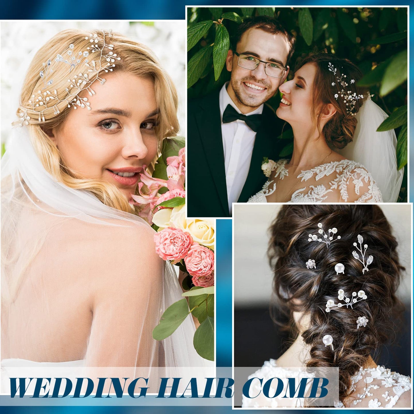 Maitys 44 Pieces Wedding Hair Accessories Faux Pearl Crystal Comb Clips U-shaped Flower Rhinestone Silver Pearl Hair Pieces for Prom Bride Bridesmaid(Delicate Style)