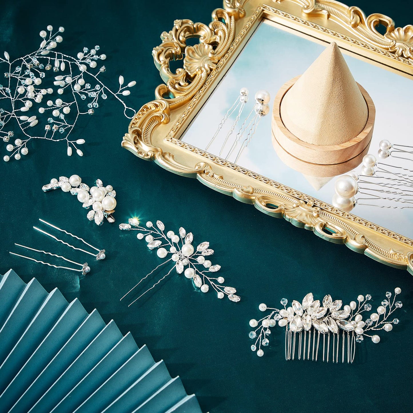 Maitys 44 Pieces Wedding Hair Accessories Faux Pearl Crystal Comb Clips U-shaped Flower Rhinestone Silver Pearl Hair Pieces for Prom Bride Bridesmaid(Delicate Style)