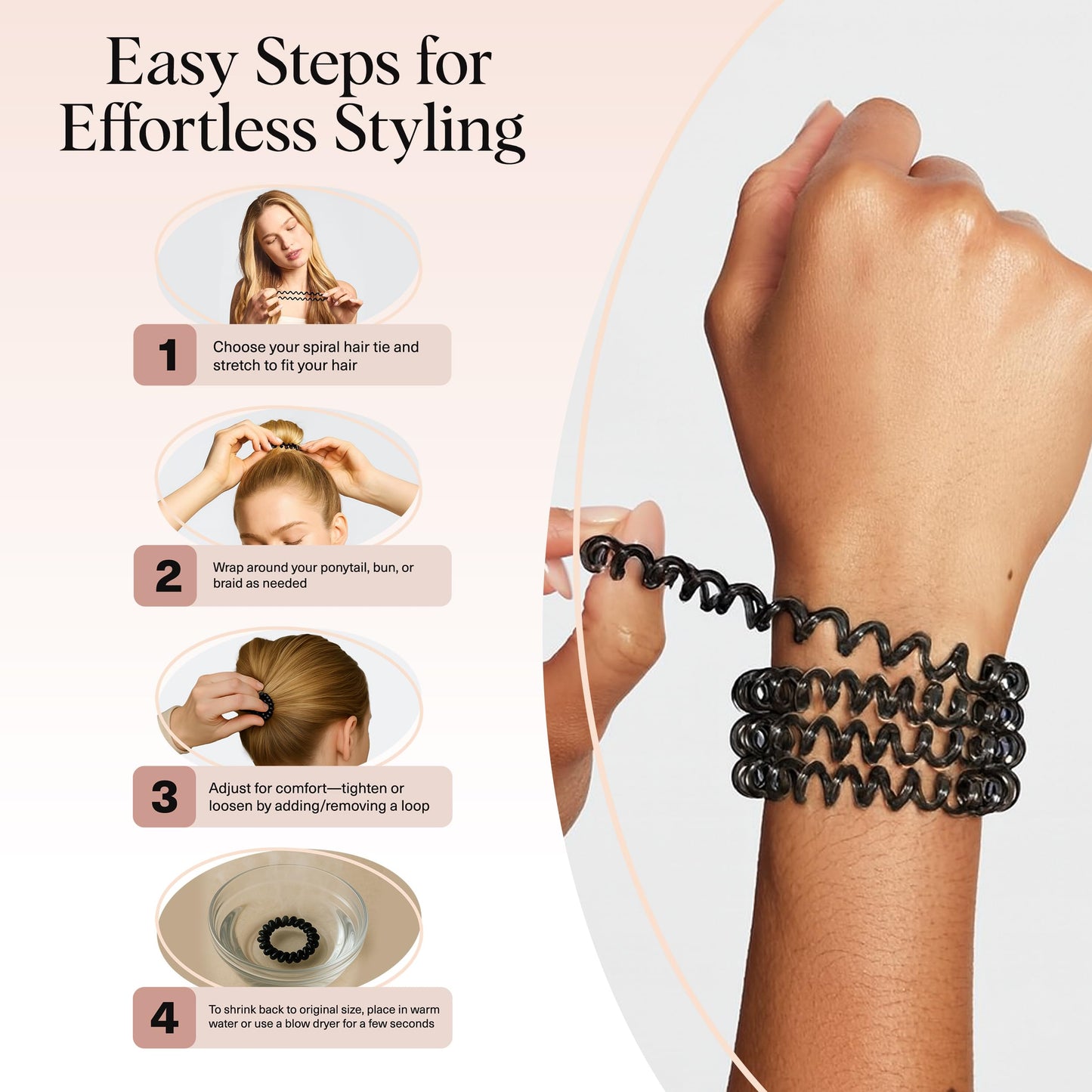 Kitsch Spiral Hair Ties for Women, Coil Hair Ties for Thick Hair, No Crease Hair Tie, Spiral Hair Ties No Damage, Hair Coils & Phone Cord Hair Ties for Thin Hair, Hair Ties Spiral, 8 pcs (Basics)