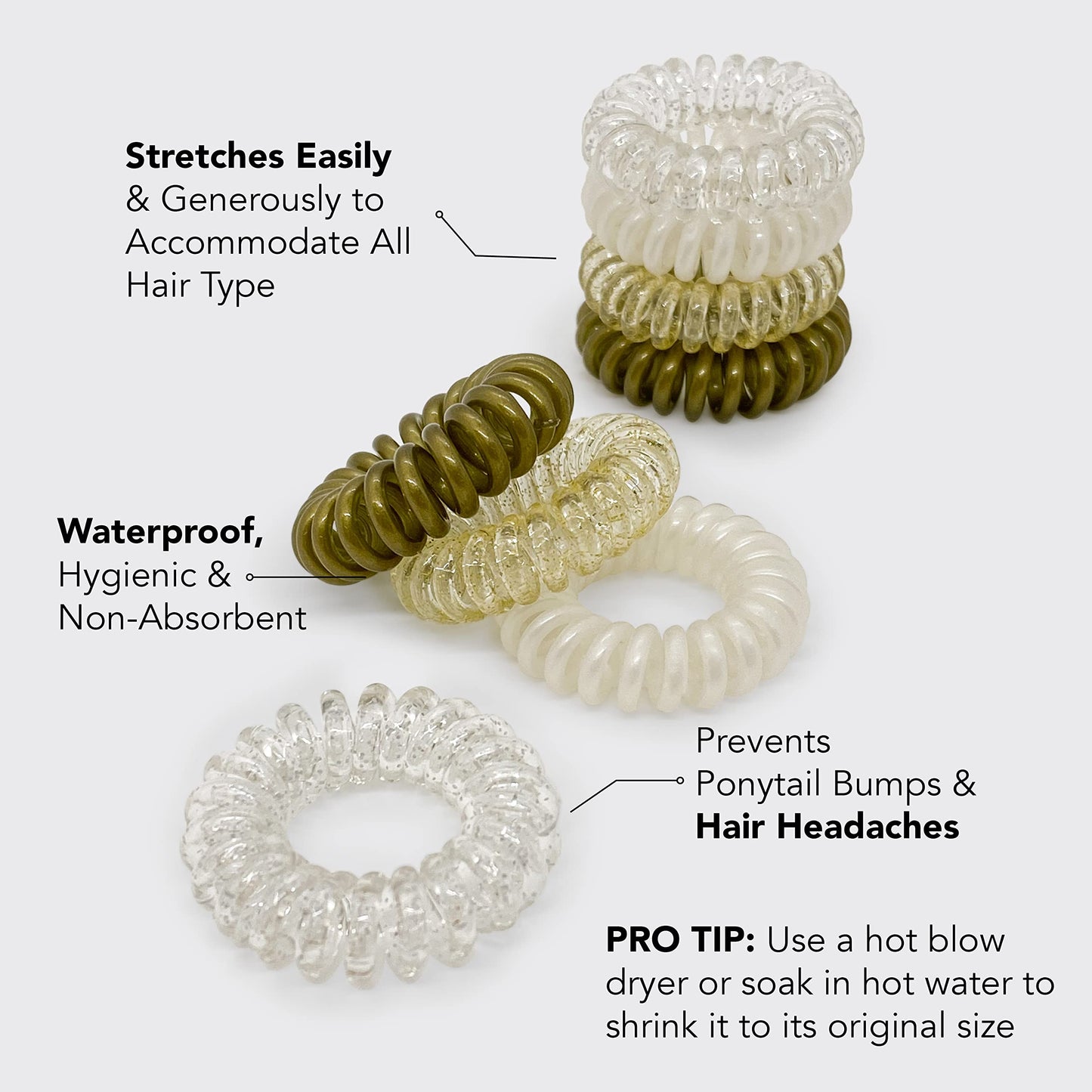 Kitsch Spiral Hair Ties for Women, Coil Hair Ties for Thick Hair, No Crease Hair Tie, Spiral Hair Ties No Damage, Hair Coils & Phone Cord Hair Ties for Thin Hair, Hair Ties Spiral, 8 pcs (Basics)